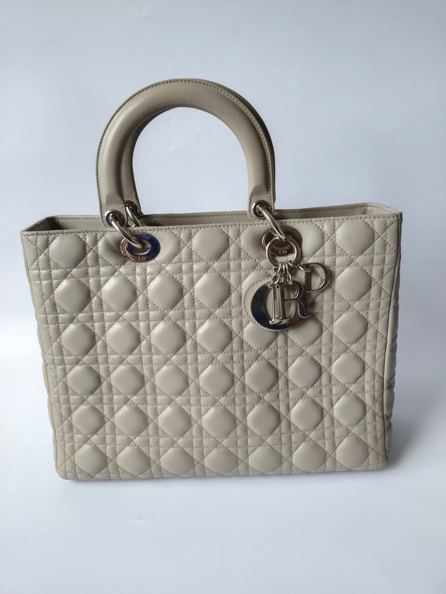 Dior Lady Grey Handbag With Strap Leather Large Travel Bag