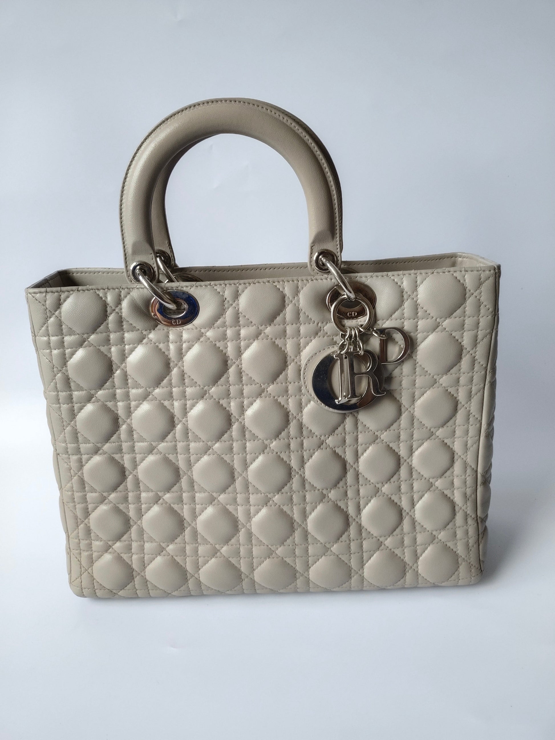 Dior Lady Grey Handbag With Strap Leather Large Travel Bag
