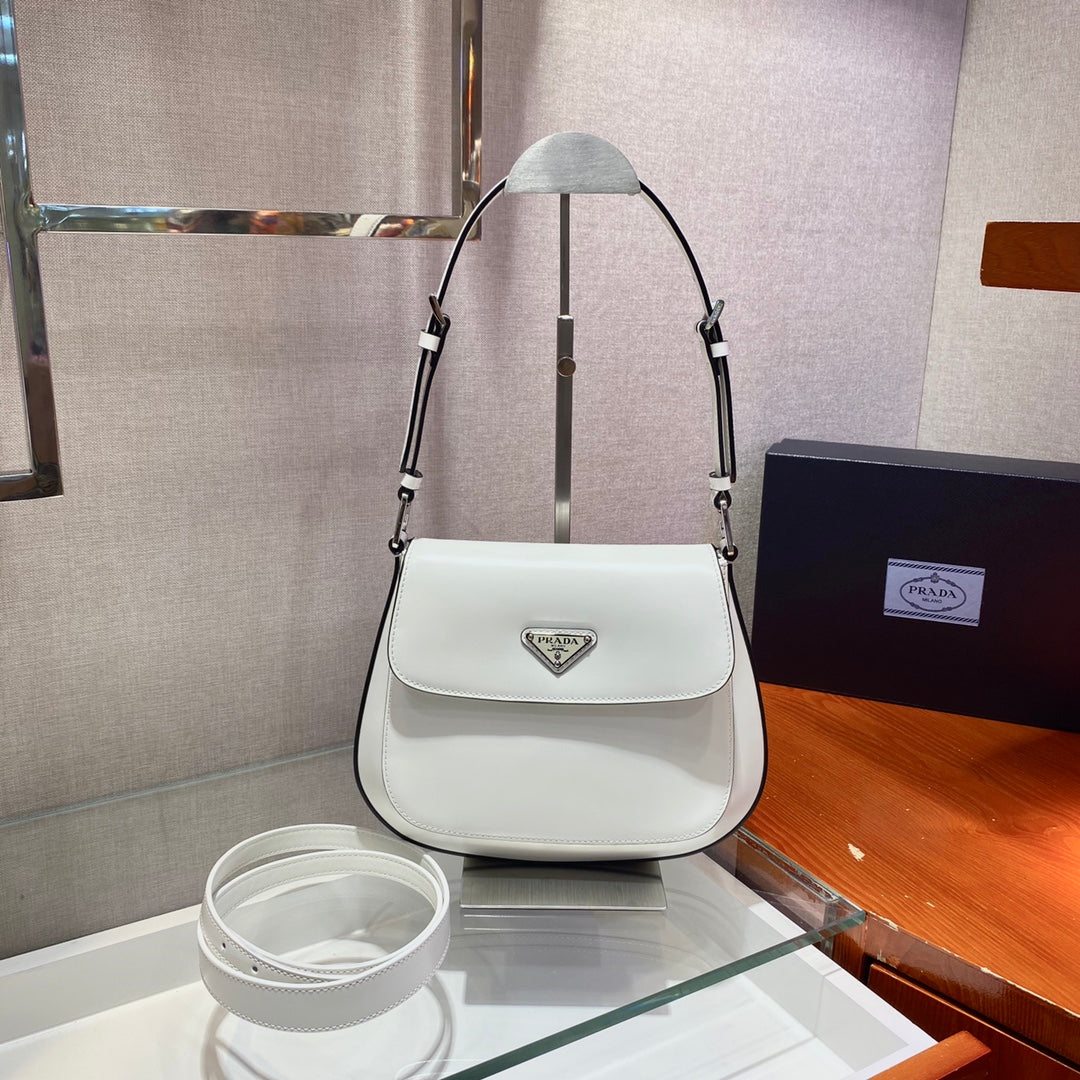 Prada Cleo Brushed Shoulder Bag With Leather Flap