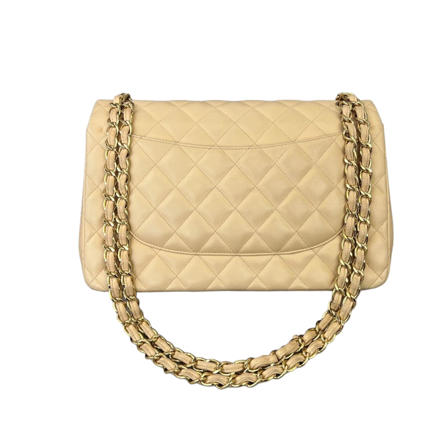 Chanel Double Flap Jumbo Lambskin GHW Handbag Leather Beige Shoulder Bag Lambskin Ghw