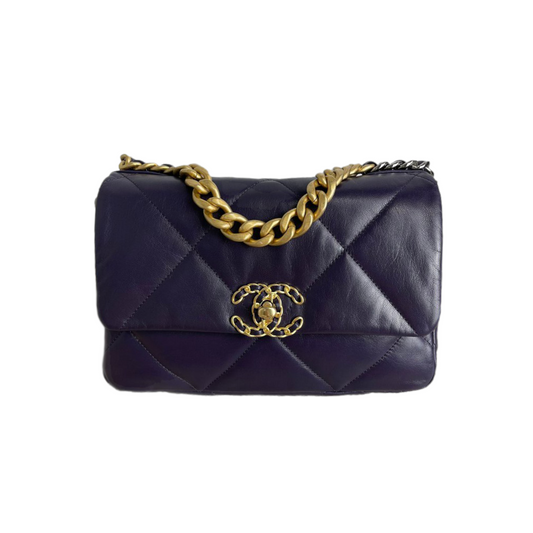 Chanel 19 Lambskin Indigo GHW Handbag Leather Blue Shoulder Bag