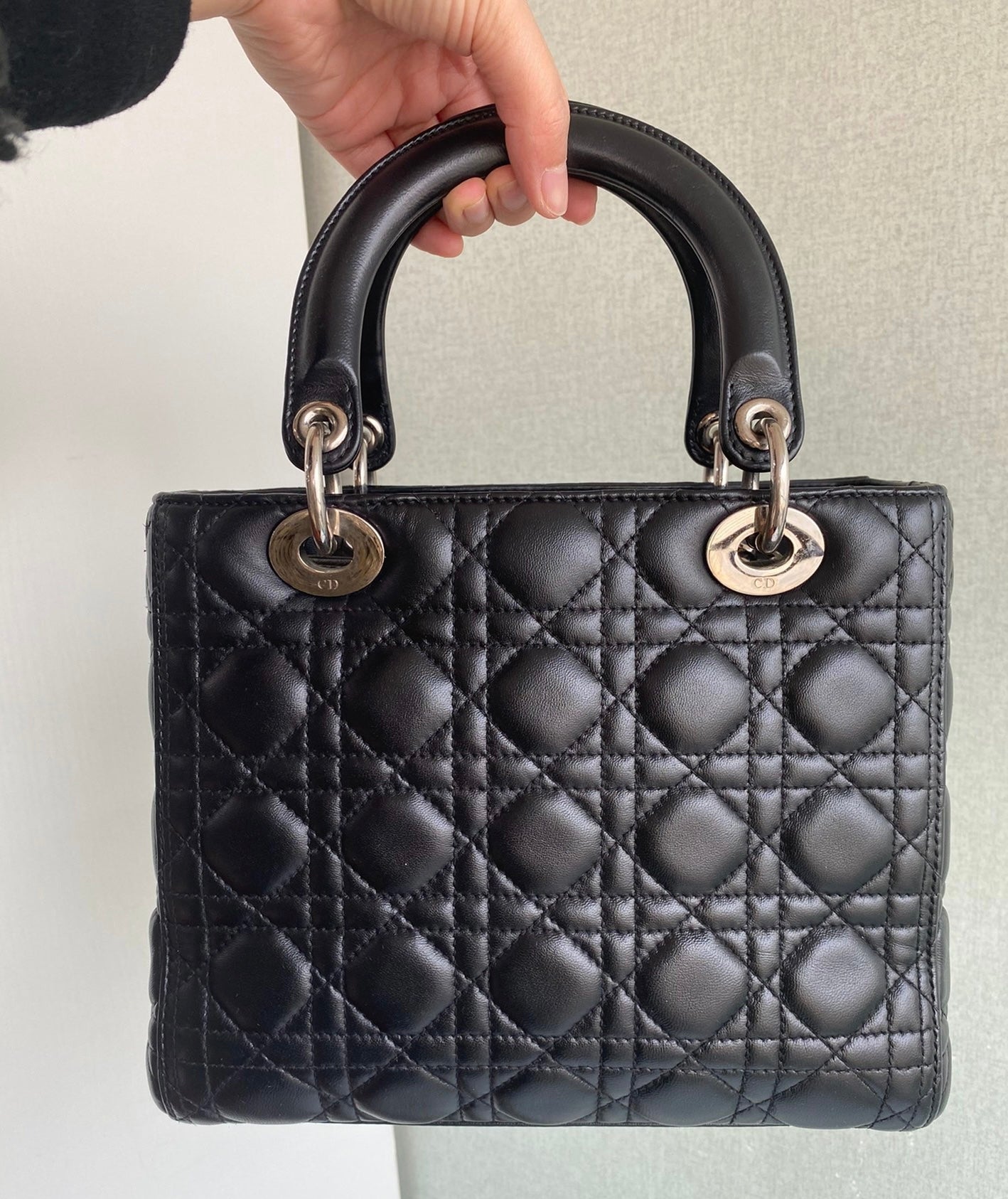 Dior Lady Cannage Lambskin Handbag Leather Black Travel Bag Leather Handbag