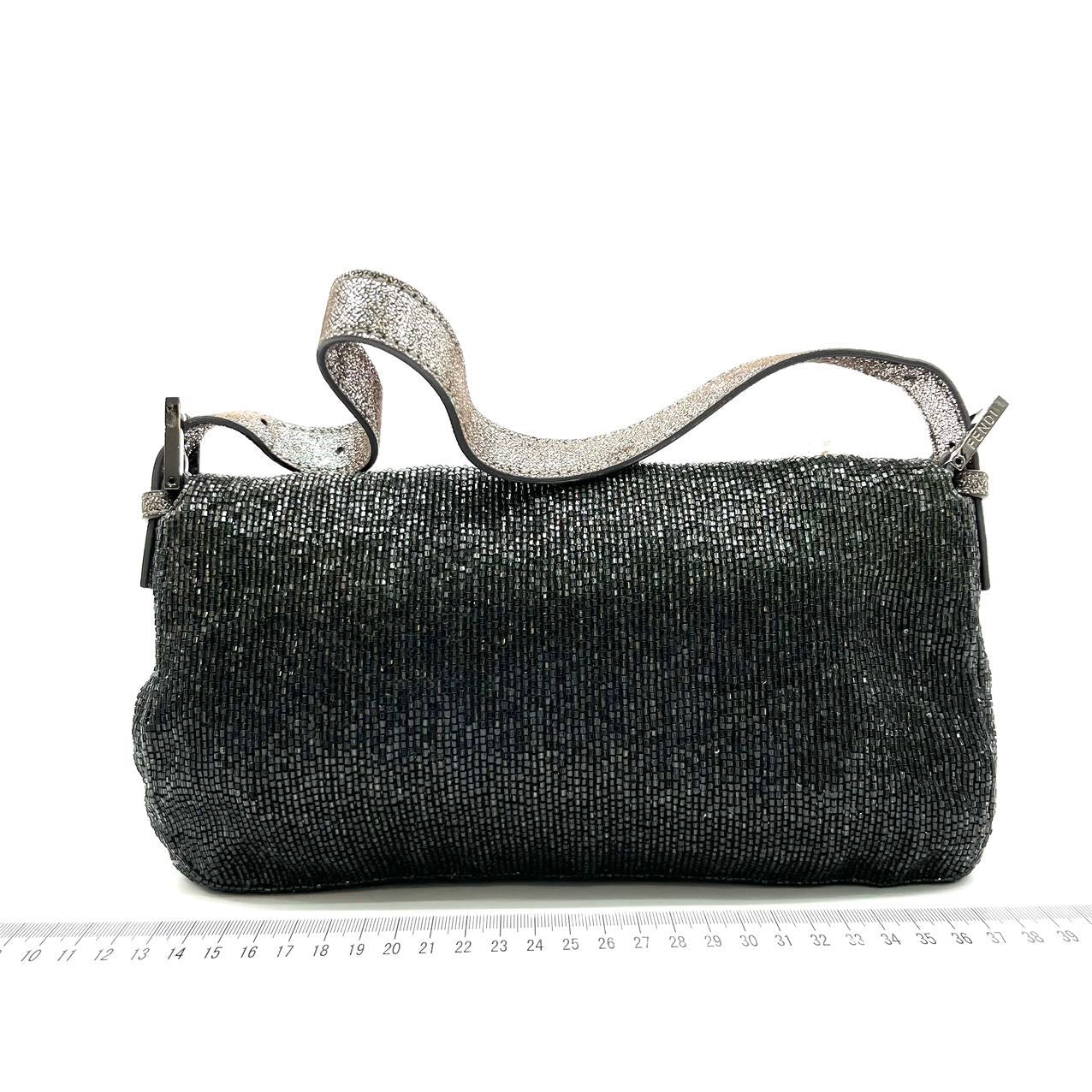 Fendi Baguette Glitter Gunmetal Glitter Handbag Black Shoulder Bag