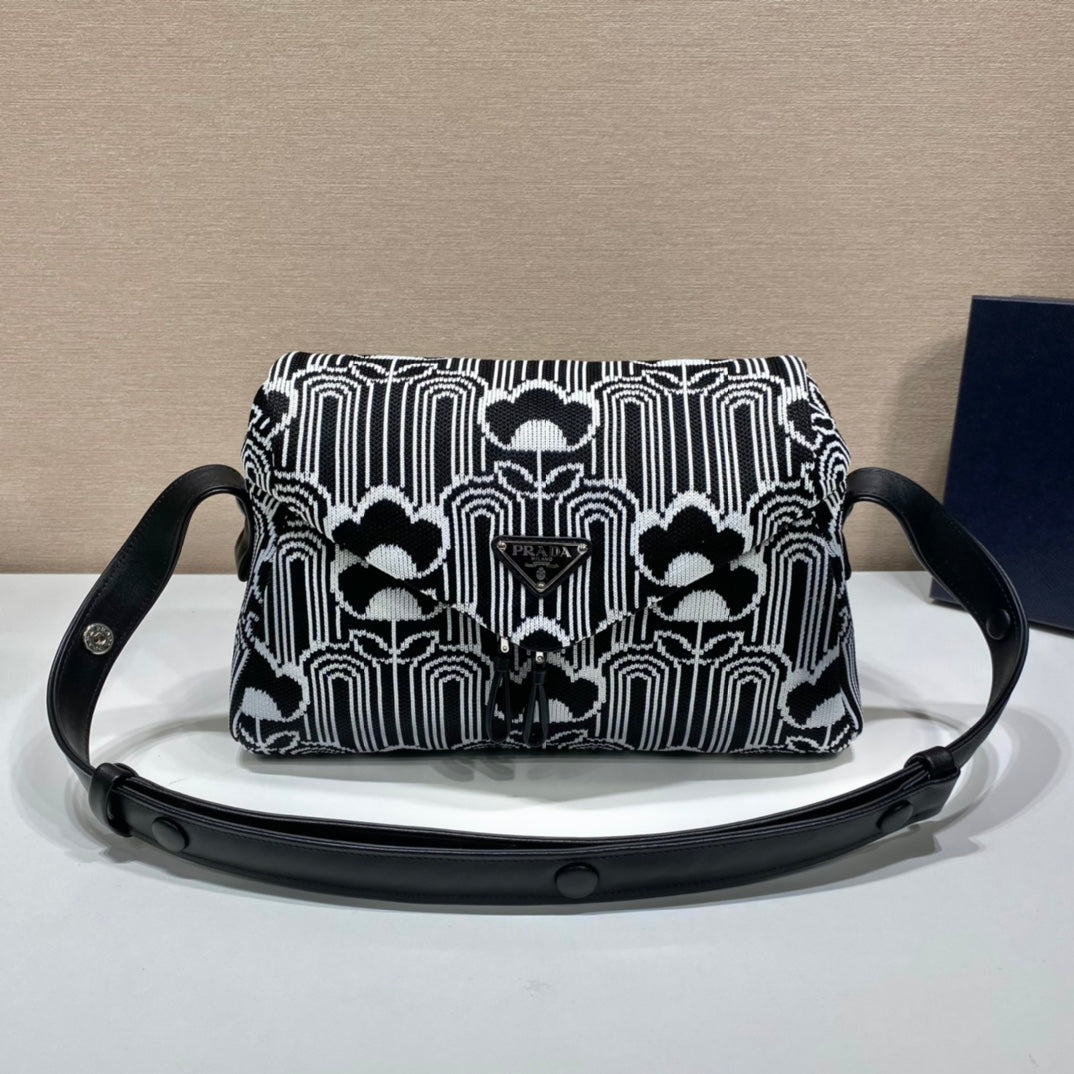 Prada Jacquard Knit An Signaux Bag Leather Travel Bag