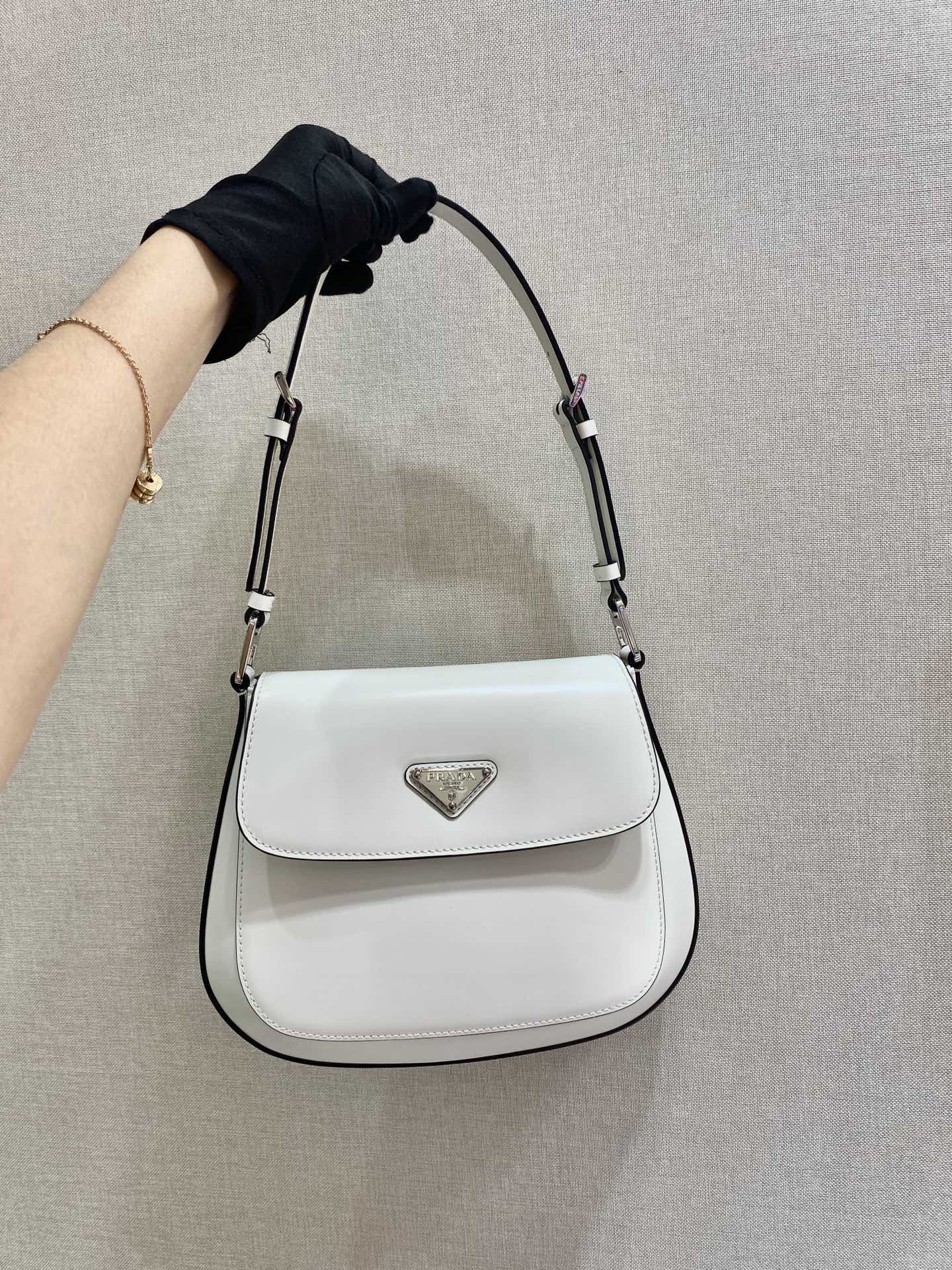 Prada Cleo Brushed Shoulder Bag With Leather Flap