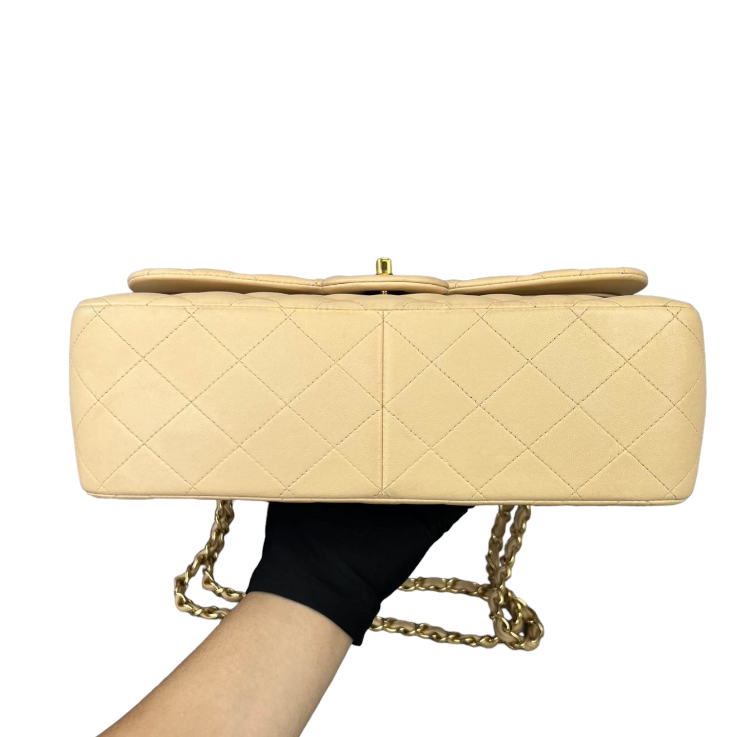 Chanel Double Flap Jumbo Lambskin GHW Handbag Leather Beige Shoulder Bag Lambskin Ghw