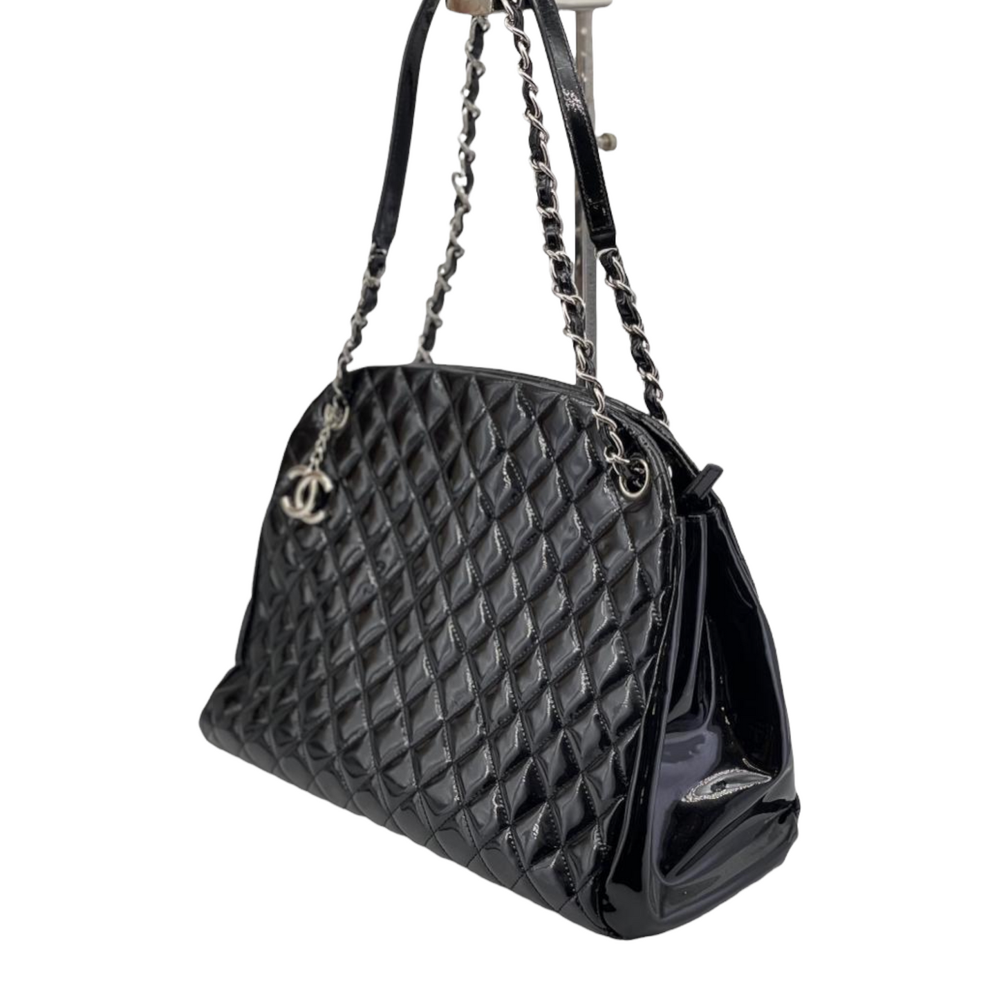 Chanel Just Mademoiselle Patent SHW Handbag Leather Black Shoulder Bag