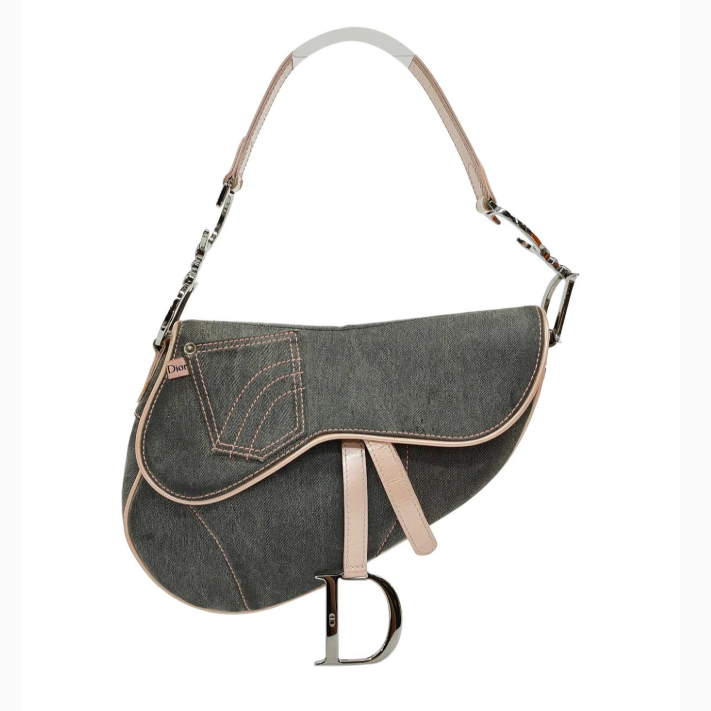 Dior Saddle Bag With Strap Leather Denim Travel Bag