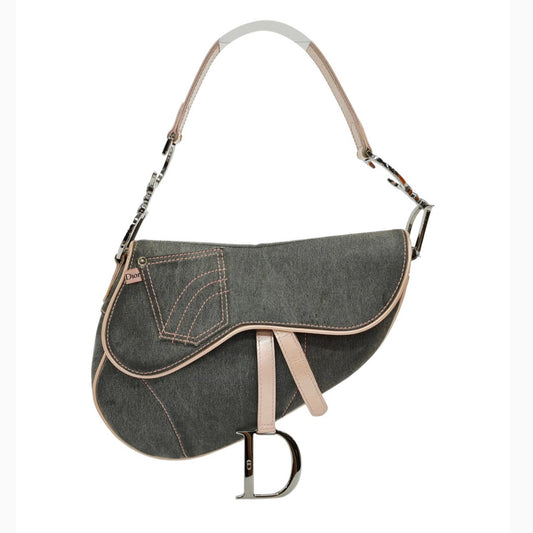Dior Saddle Bag With Strap Leather Denim Travel Bag