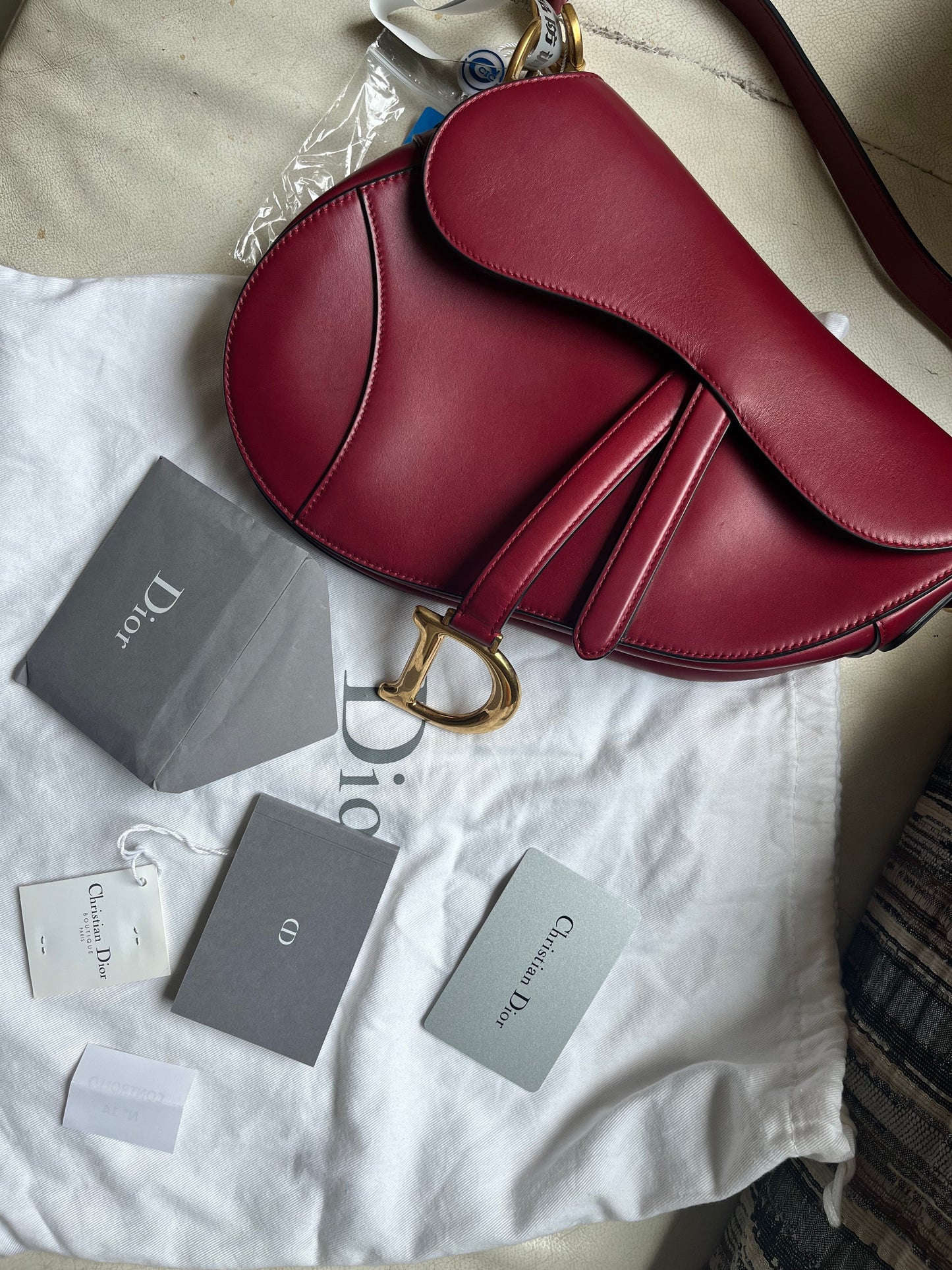 Dior Saddle Scarlet Burgundy Calfskin Smooth Handbag Like Leather Red Travel Bag