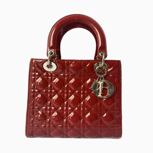 Dior Lady Patent (France) Handbag Leather Red Travel Bag