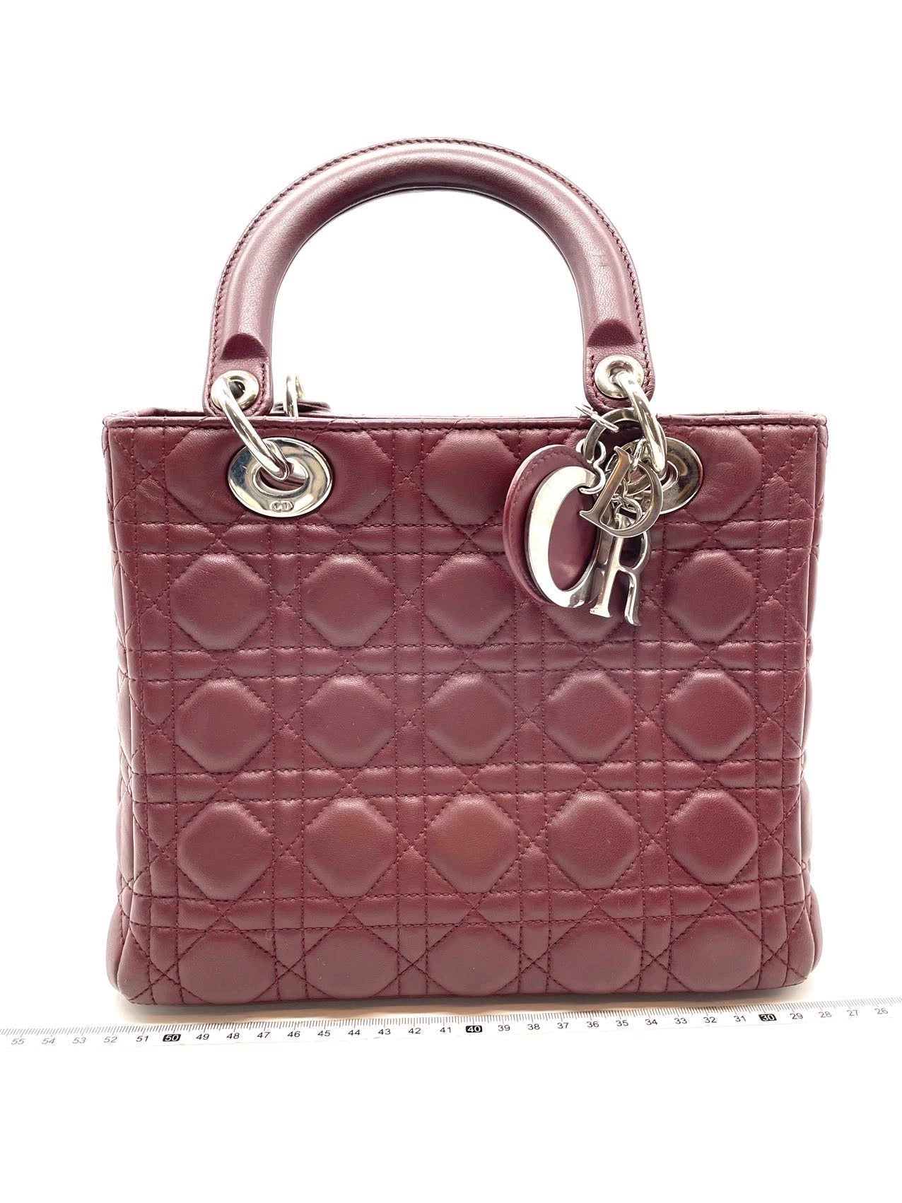Dior Lady Burgundy Cannage Lambskin With Strap Handbag Leather Medium Travel Bag