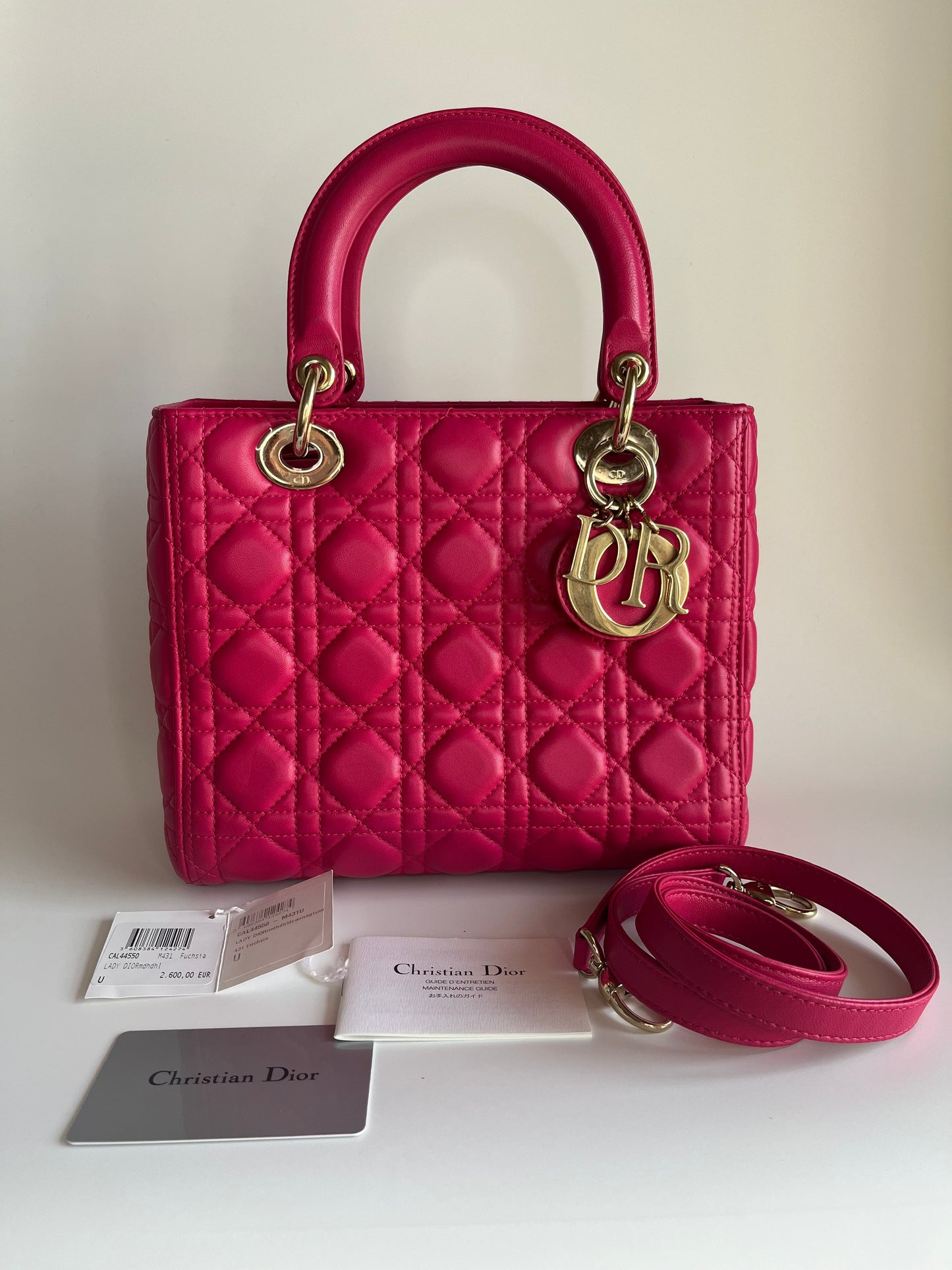 Dior Lady Hot Fuchsia Cannage Handbag Leather Pink Travel Bag