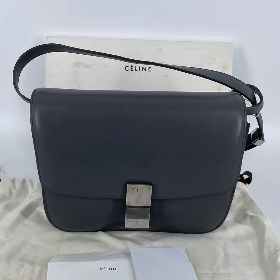 Classic Grey Box Crossbody Bag Hardware And Leather Gold