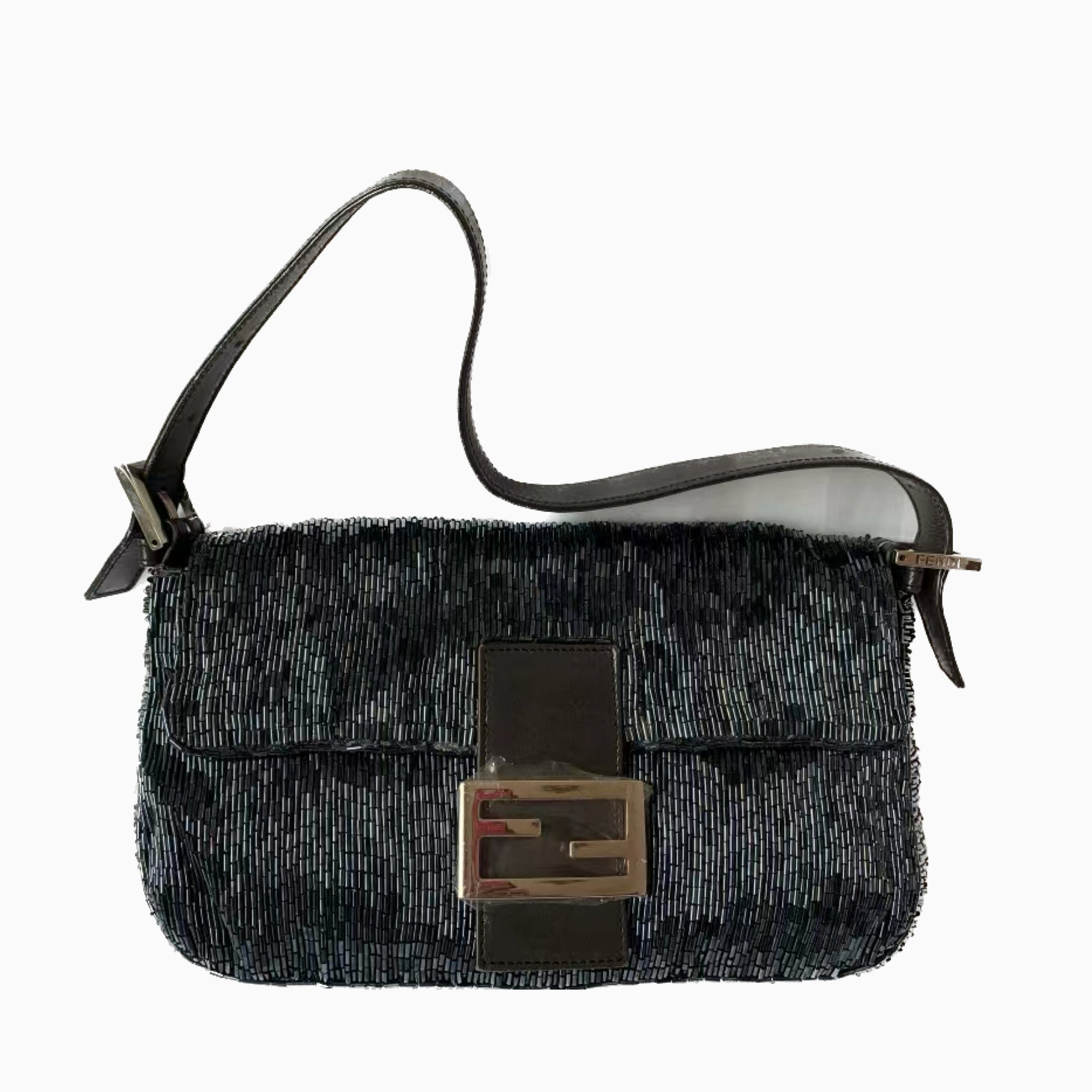 Fendi Baguette Waterfall Glitter Handbag Black Shoulder Bag