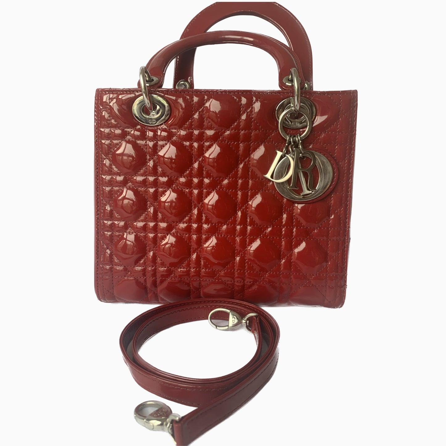 Dior Lady Bag Patent Leather Red Travel Bag