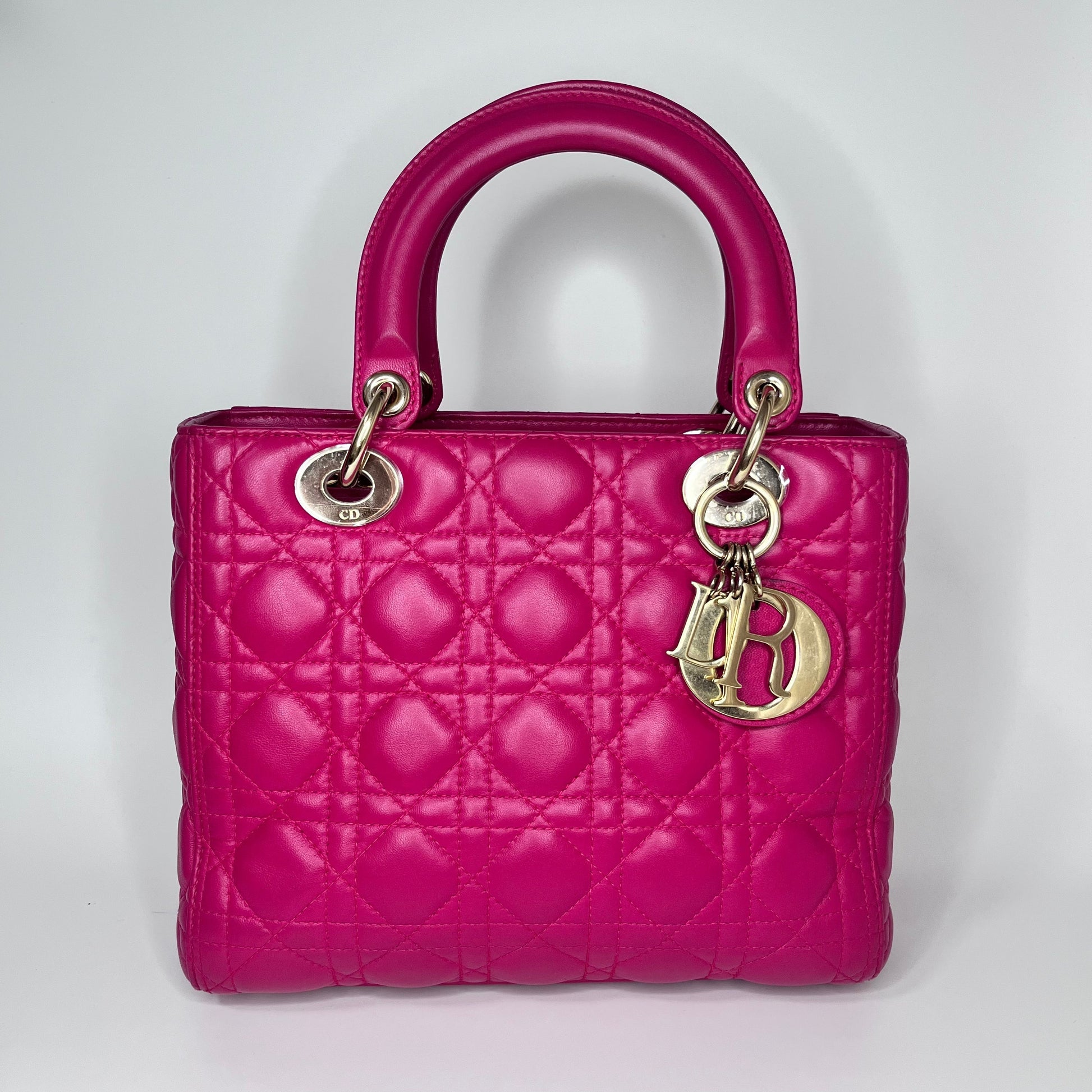 Dior Lady Bag Fuchsia Cannage Leather Medium Travel Bag