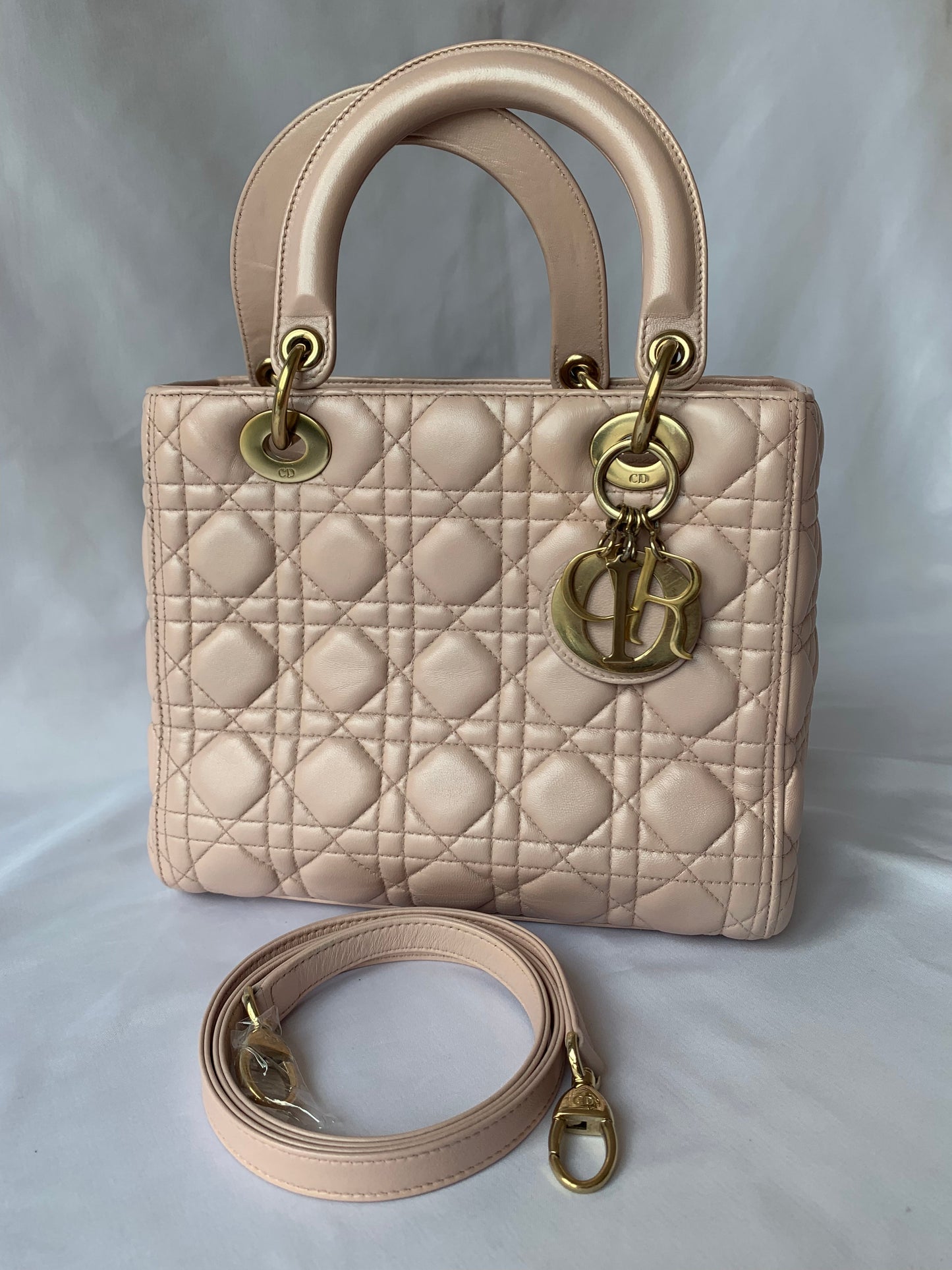 Dior Lady Cannage Handbag Leather Pink Travel Bag Medium Handbag