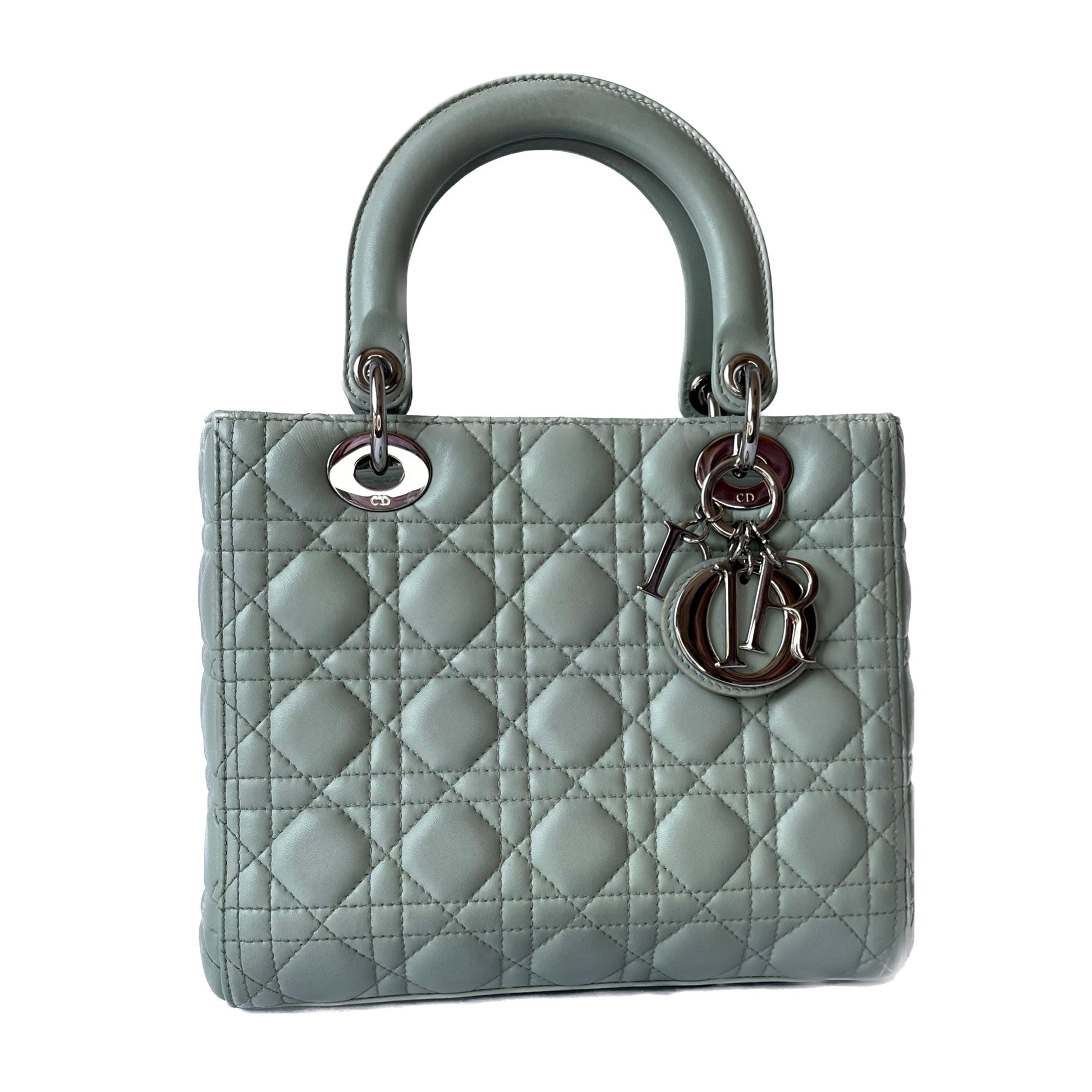 Dior Lady Mint Cannage Lambskin With Hardware And Leather Silver Travel Bag