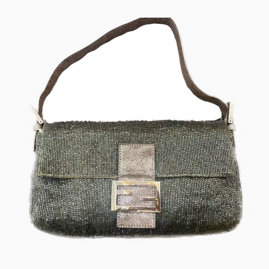 Fendi Baguette Glitter Gunmetal Glitter Handbag Black Shoulder Bag