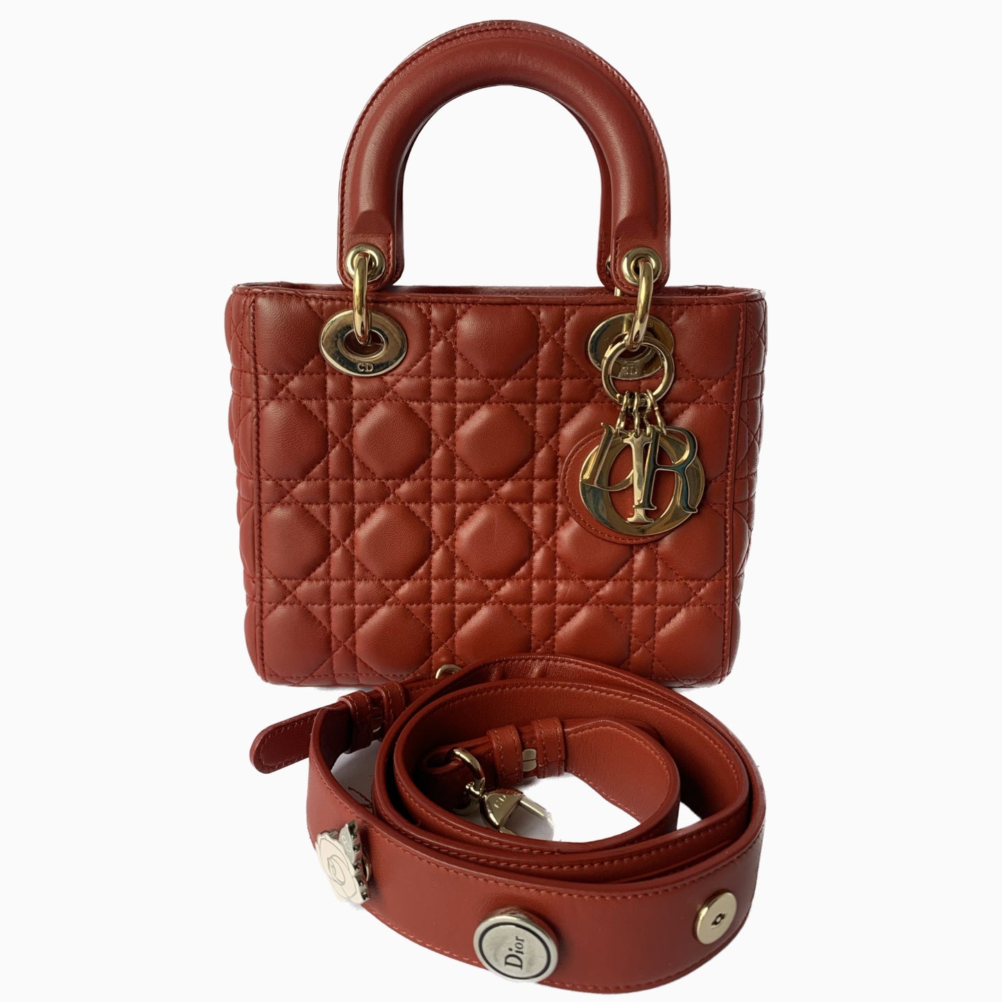Dior Lady My Abc Lambskin Cannage Handbag Leather Red Travel Bag