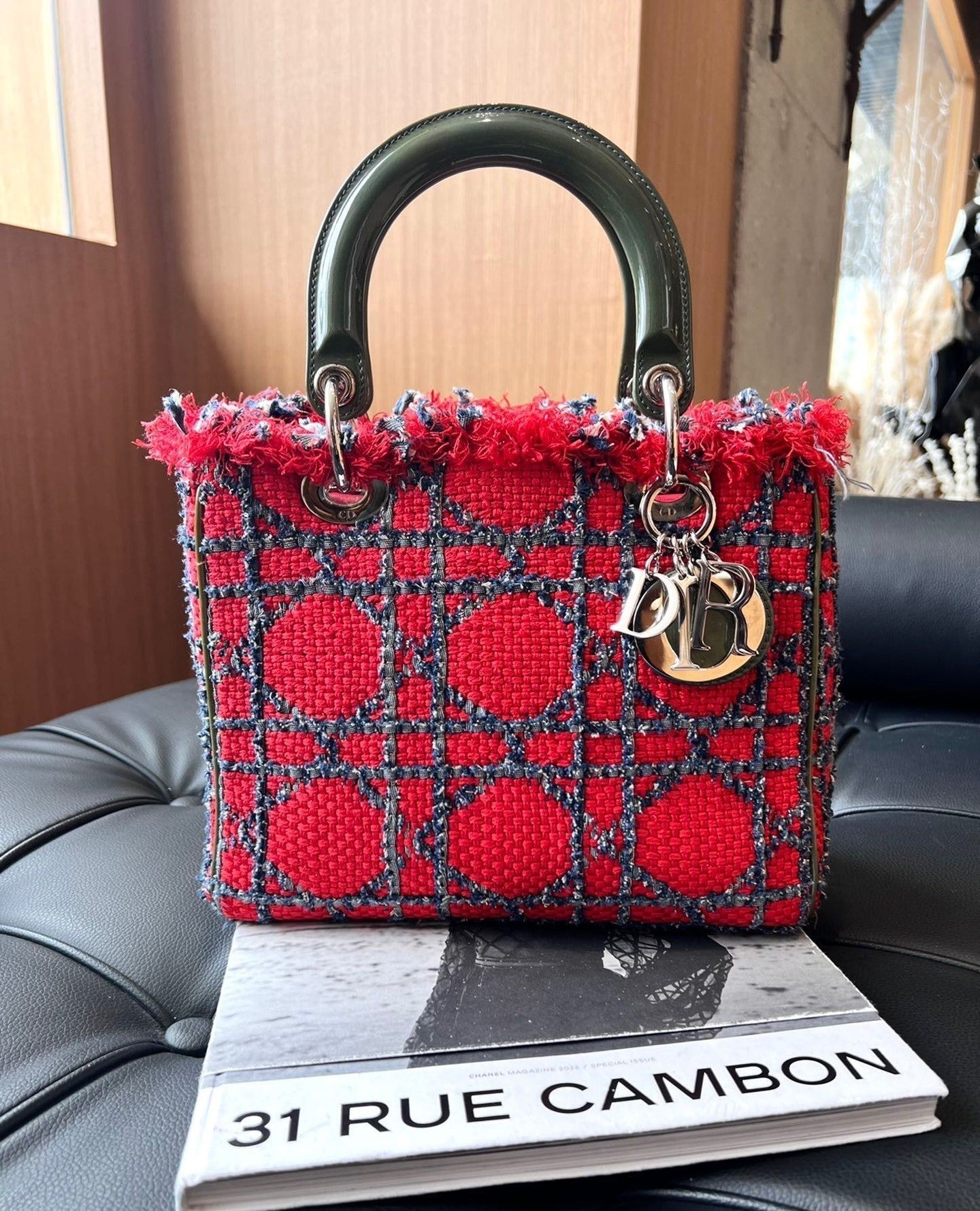 Dior Lady Tweed Handbag Medium Travel Bag