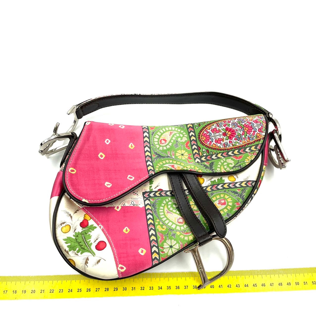 Dior Super Rare Saddle Multicolor Silk Handbag Medium Travel Bag