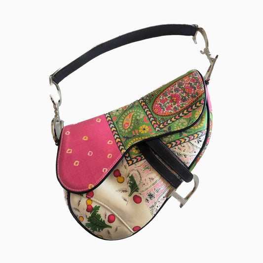 Dior Super Rare Saddle Multicolor Silk Handbag Medium Travel Bag