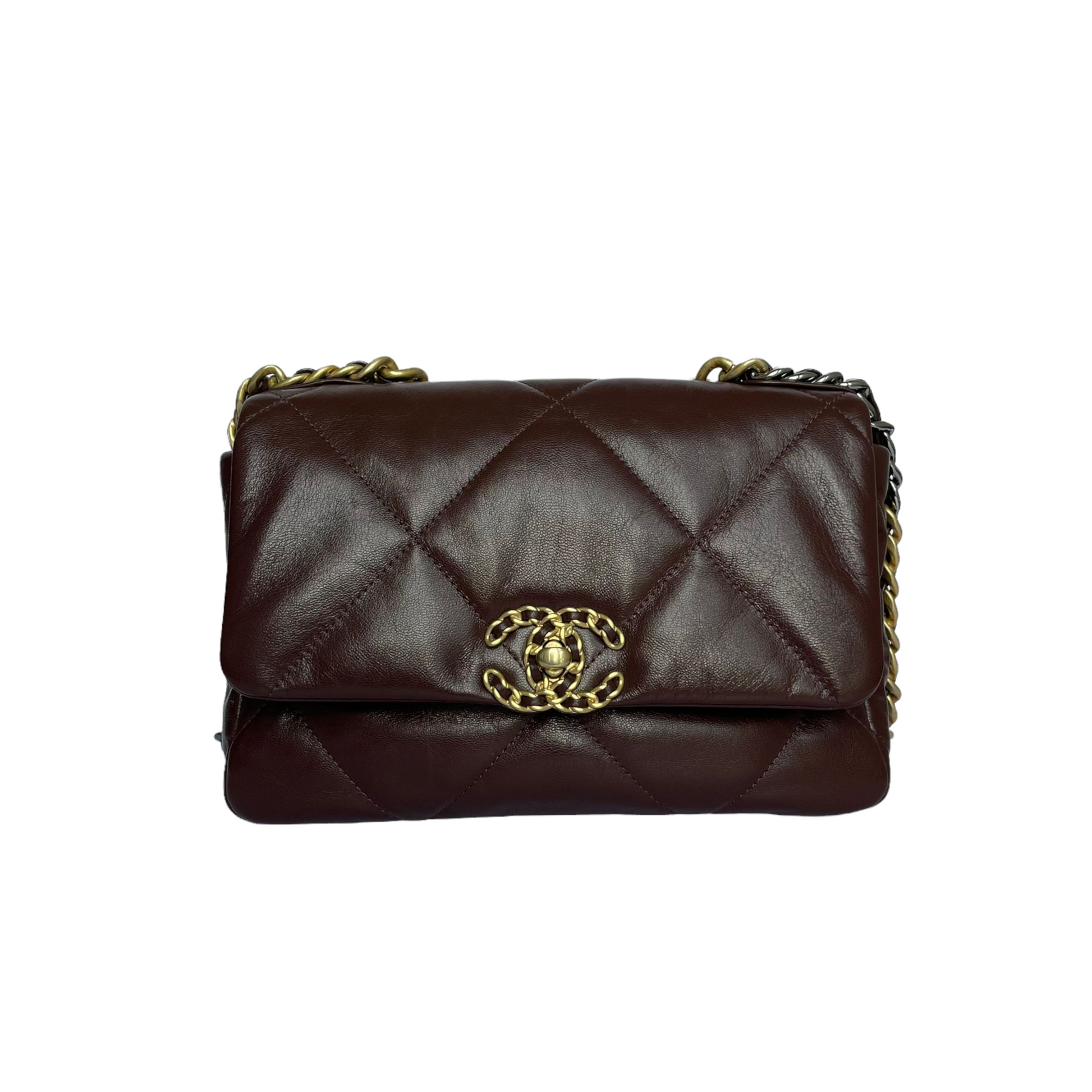 Chanel 19 Burgundy MHW Handbag Leather Small Shoulder Bag