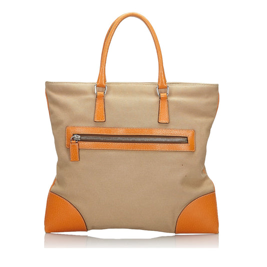 Prada Fabric Tote Bag Italy Canvas Brown Beige