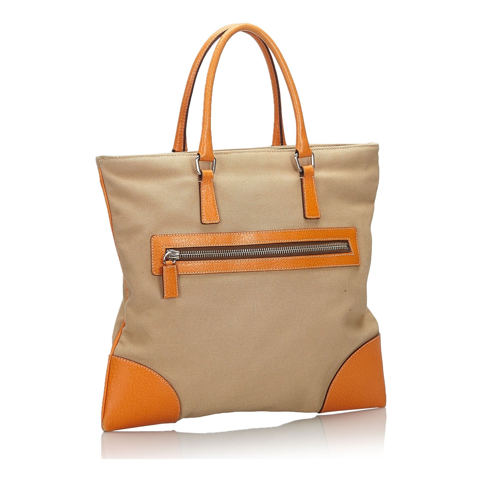 Prada Fabric Tote Bag Italy Canvas Brown Beige