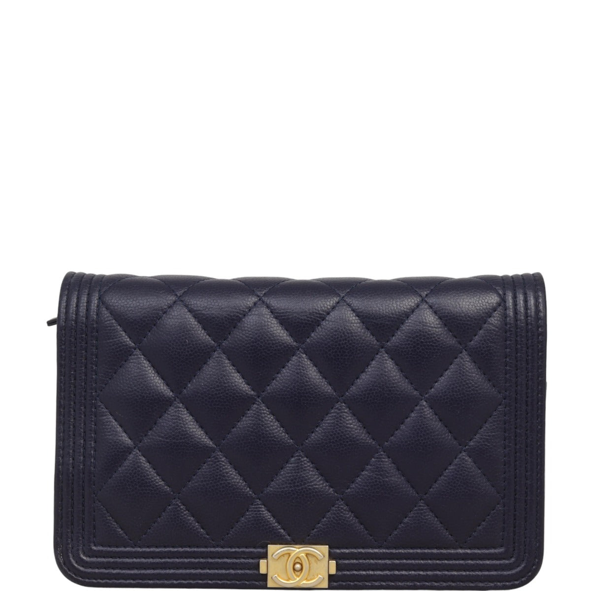 Chanel Boy Wallet on Navy Handbag Blue Chain