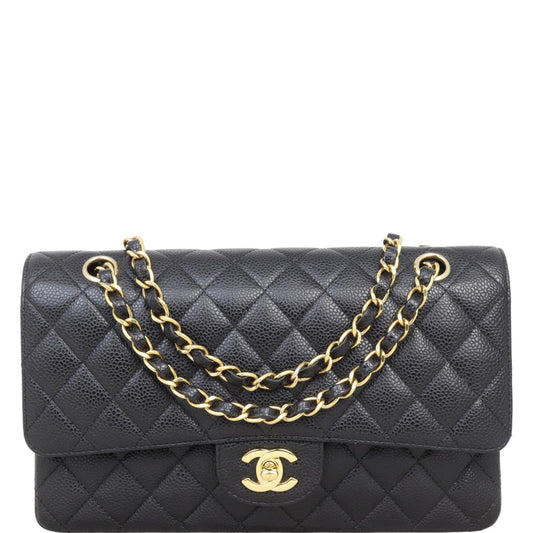 Chanel Classic Double Flap Caviar Hardware Handbag Black Gold