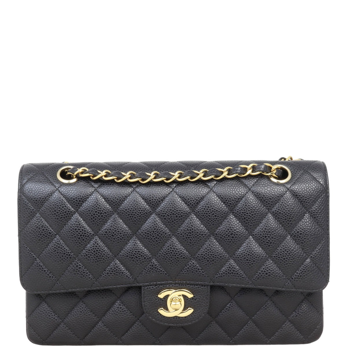 Chanel Classic Double Flap Caviar Hardware Handbag Black Gold