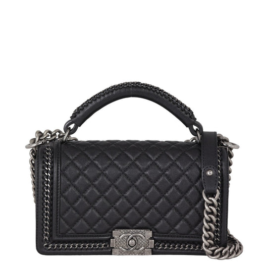 Chanel Boy Paris-Rome Top Handle Old Black Medium Handbag