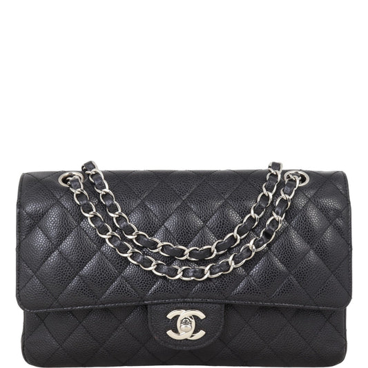 Chanel Classic Double Flap Caviar Hardware Handbag Black Silver