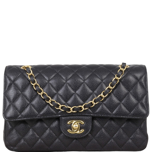 Chanel Classic Double Caviar GHW Handbag Medium Flap