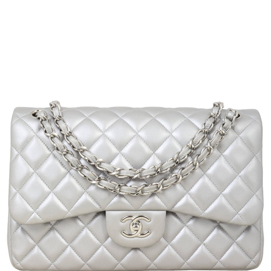 Chanel Classic Double Jumbo Handbag Silver Flap