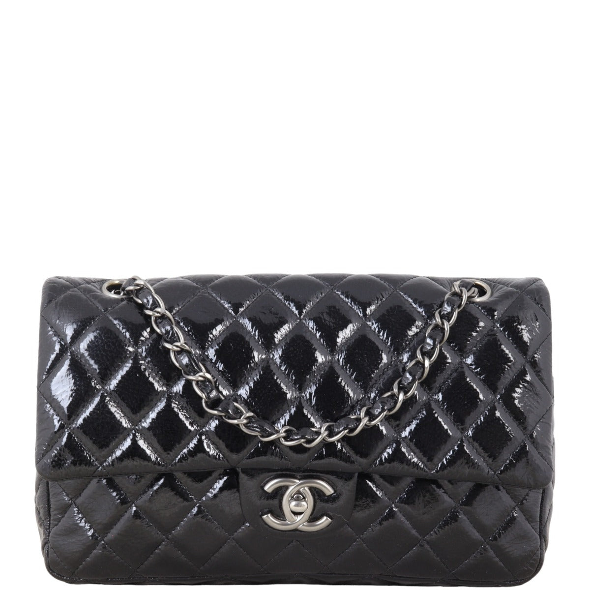 Chanel Classic Double Flap Patent Handbag Quilted Black Shoulder Bag