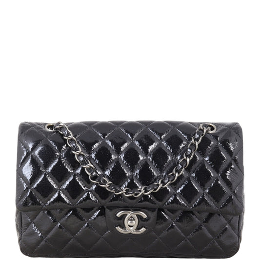 Chanel Classic Double Flap Patent Handbag Quilted Black Shoulder Bag