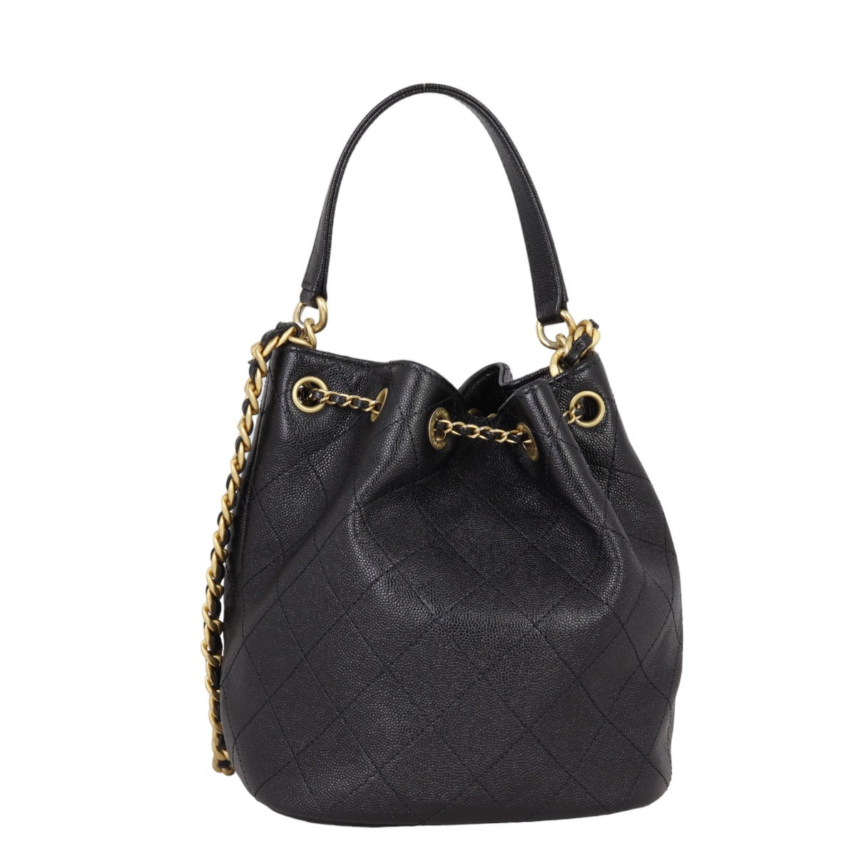 Chanel CC Drawstring Bag Caviar Quilted Bucket Jewelry