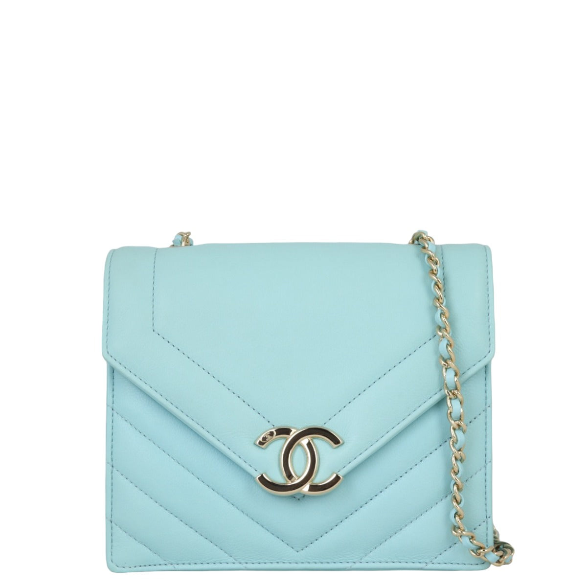 Chanel Envelope Square Bag Chevron Blue Small Handbag
