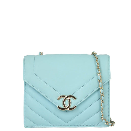 Chanel Envelope Square Bag Chevron Blue Small Handbag