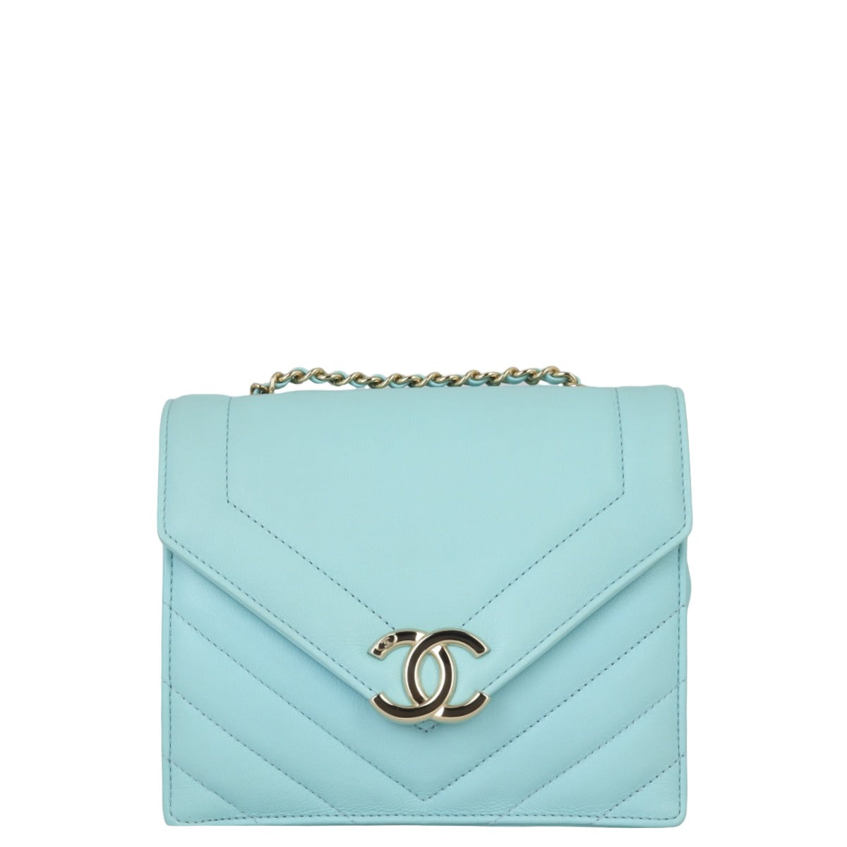 Chanel Envelope Square Bag Chevron Blue Small Handbag