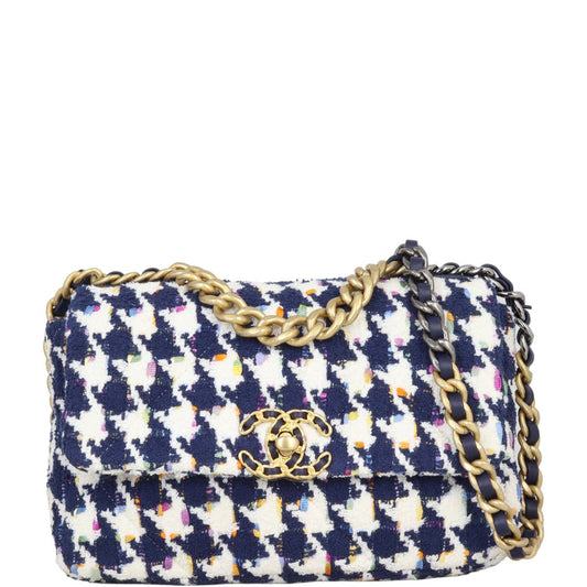Chanel 19 Tweed Flap Bag Navy White Blue Handbag
