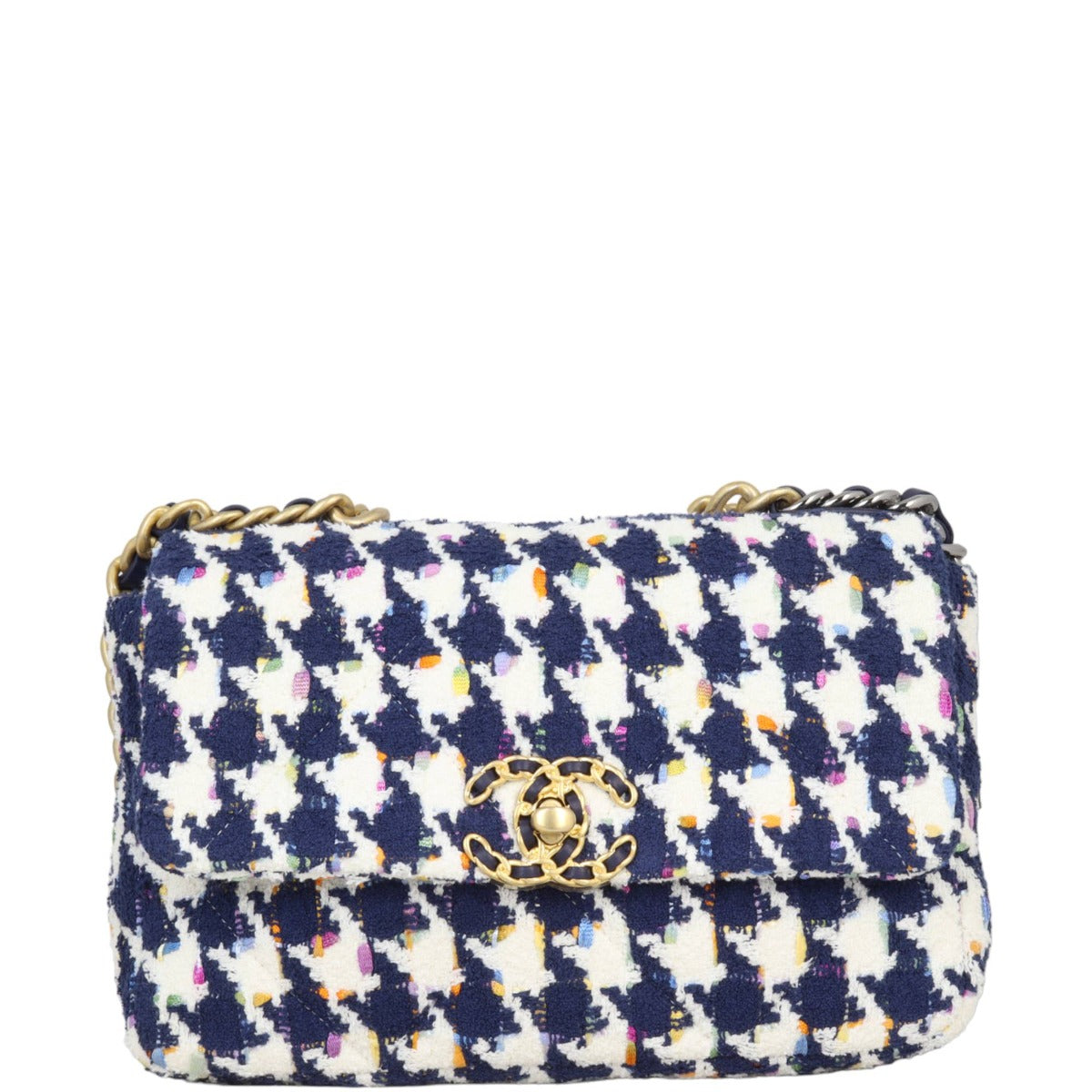 Chanel 19 Tweed Flap Bag Navy White Blue Handbag