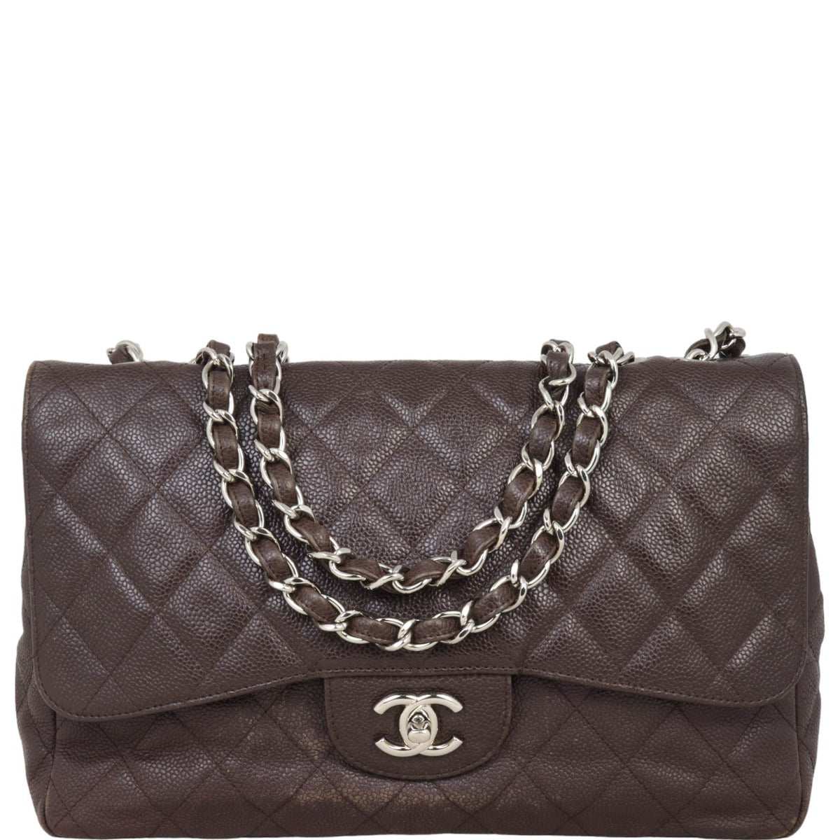 Chanel Classic Single Jumbo Caviar Handbag Brown Flap