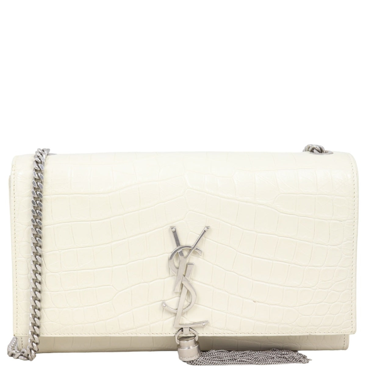 YSL Saint Laurent Kate Tassel Bag Croc Embossed Medium Chain Crossbody Bag