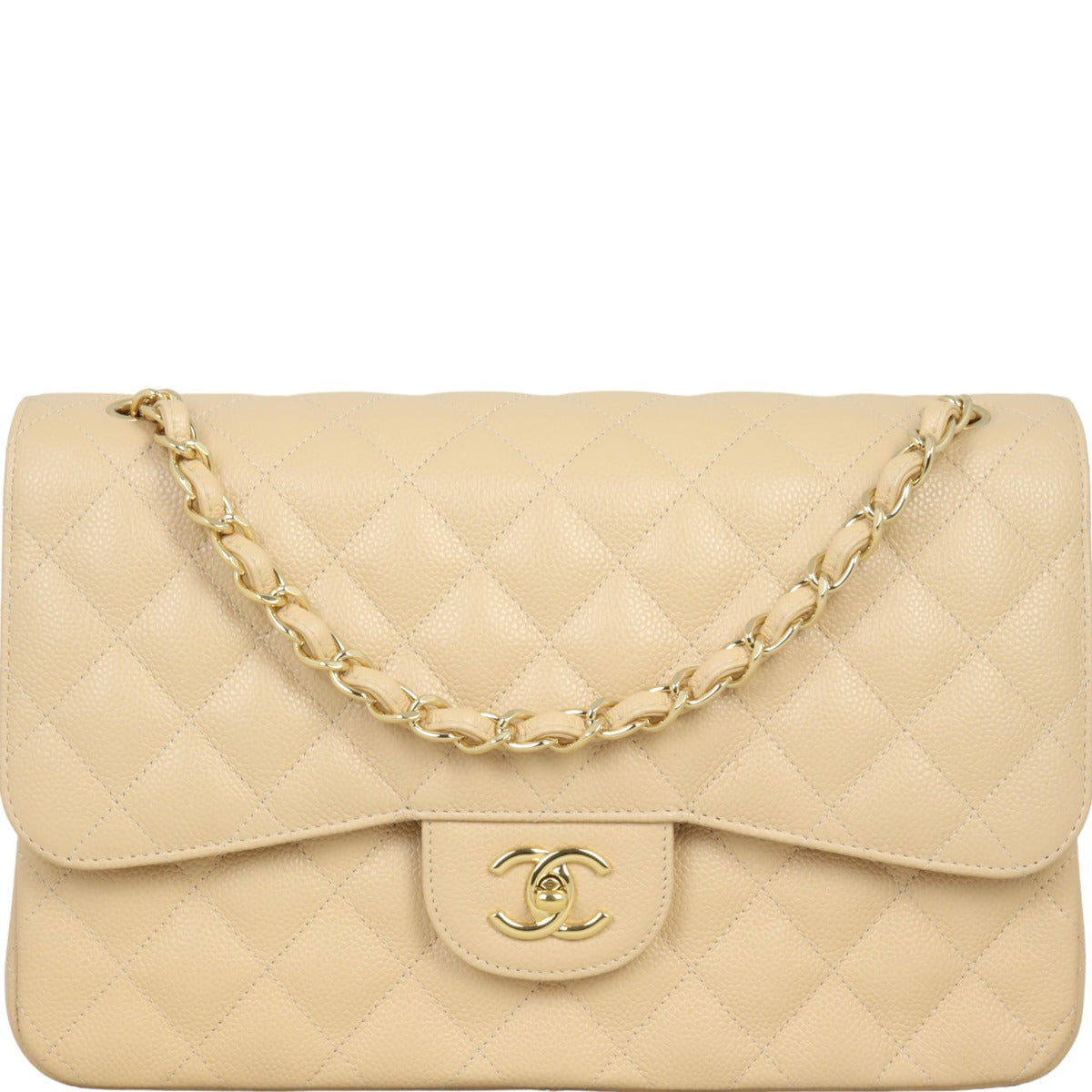 Chanel Classic Double Jumbo Handbag Beige Flap