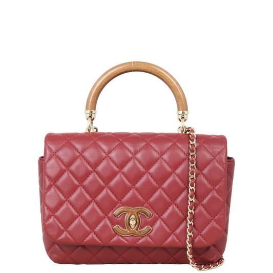 Chanel CC Knock on Wood Top Handle Bag Red Flap Handbag